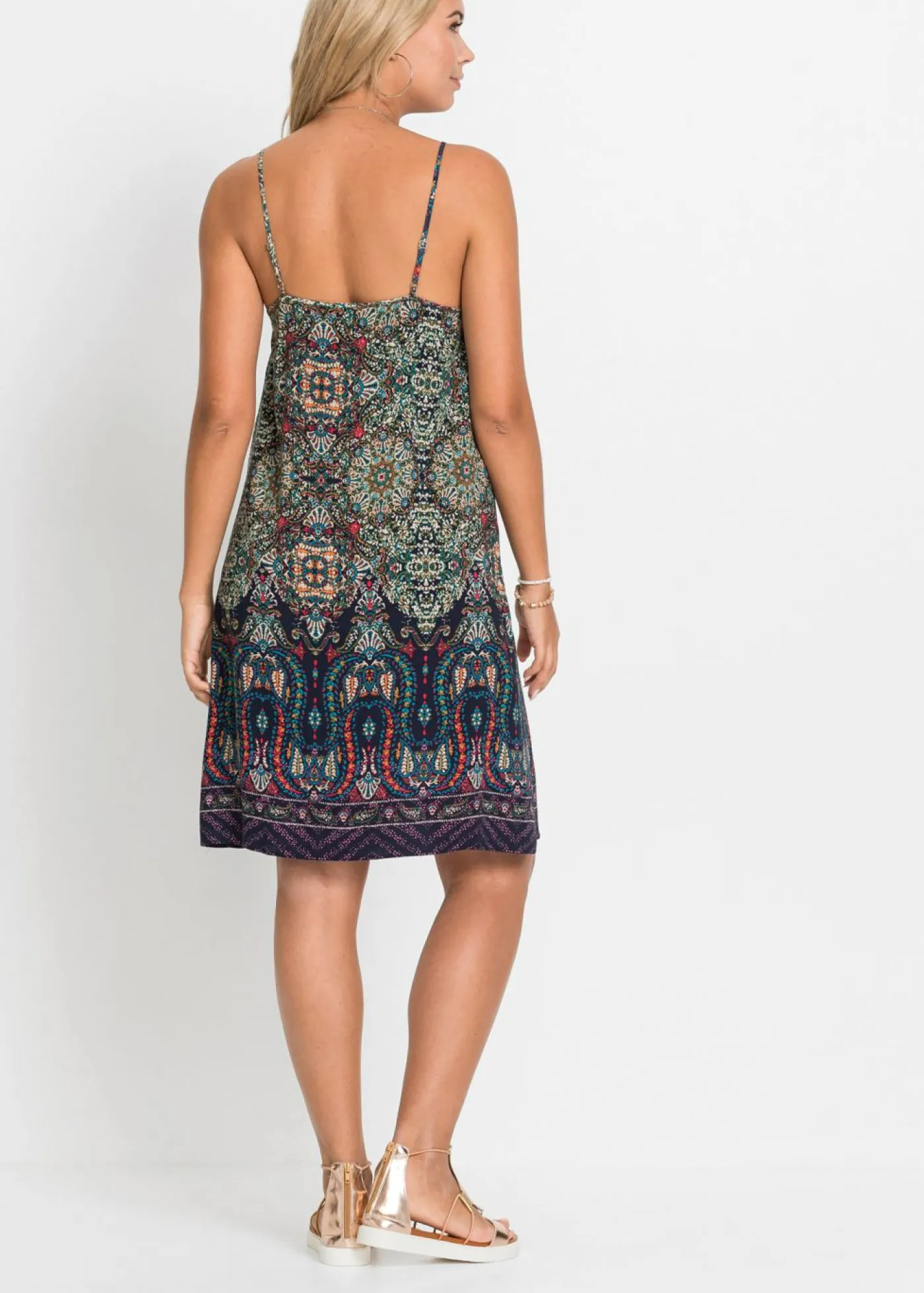 bonprix bonprix Vestidos>Vestido de tirantes de viscosa fluida Azul oscuro estampado