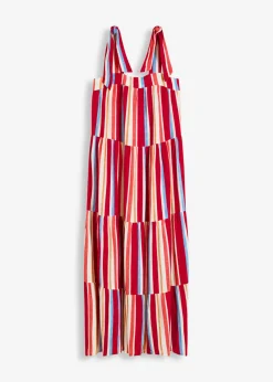 bonprix bonprix Vestidos>Vestido de tirantes de viscosa estructurada de rayas rojo amapola-salmón claro-blanco con rayas