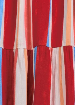 bonprix bonprix Vestidos>Vestido de tirantes de viscosa estructurada de rayas rojo amapola-salmón claro-blanco con rayas