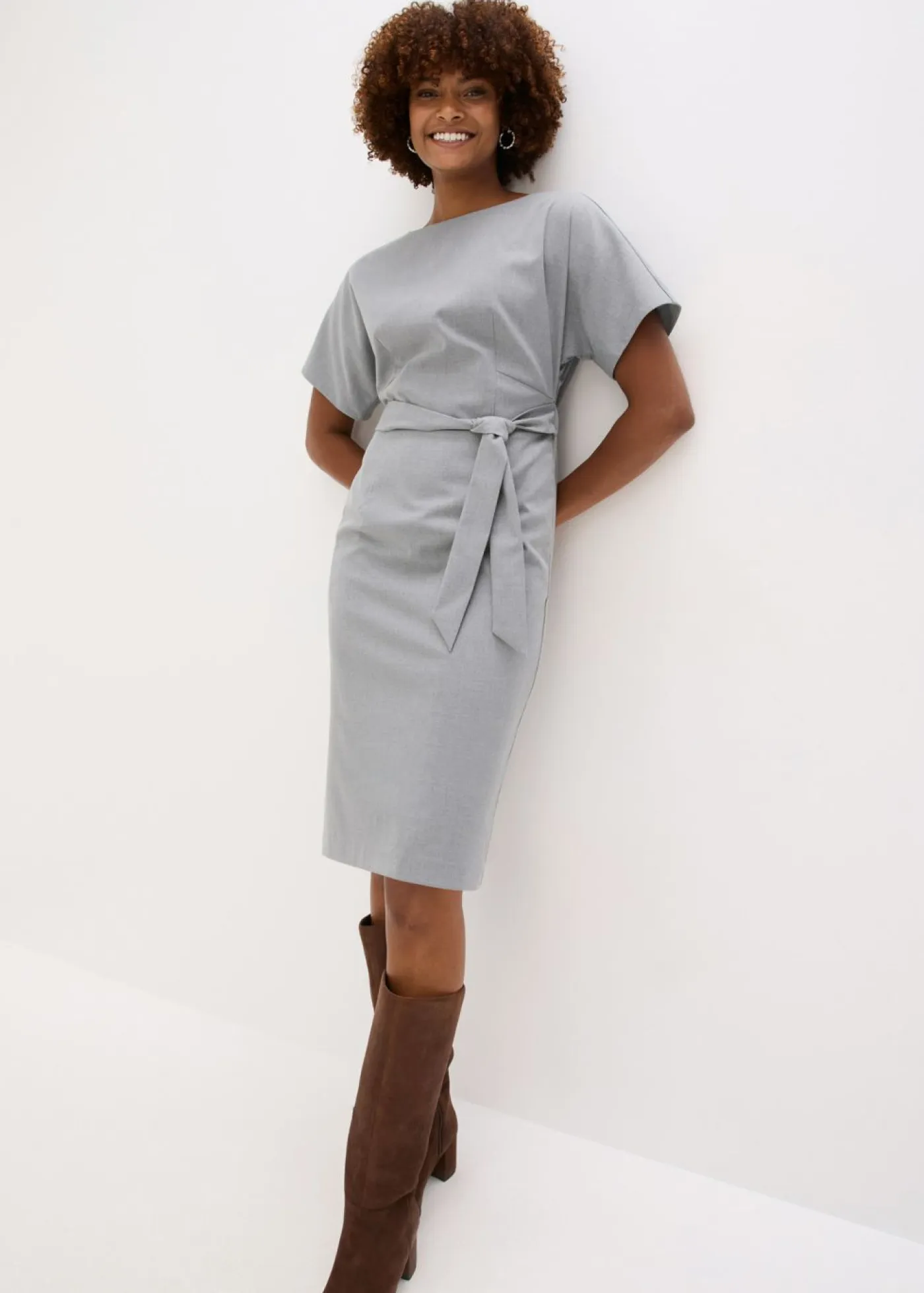 bonprix bonprix Vestidos>Vestido de tubo con mangas tipo murciélago Gris jaspeado