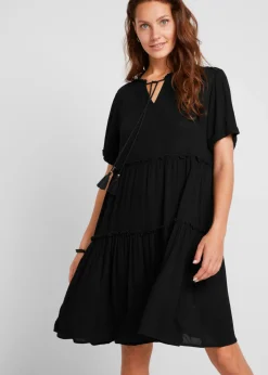 Mujer bonprix bonprix Vestido de viscosa arrugada hasta la rodilla con detalle en el escote