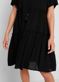 Mujer bonprix bonprix Vestido de viscosa arrugada hasta la rodilla con detalle en el escote