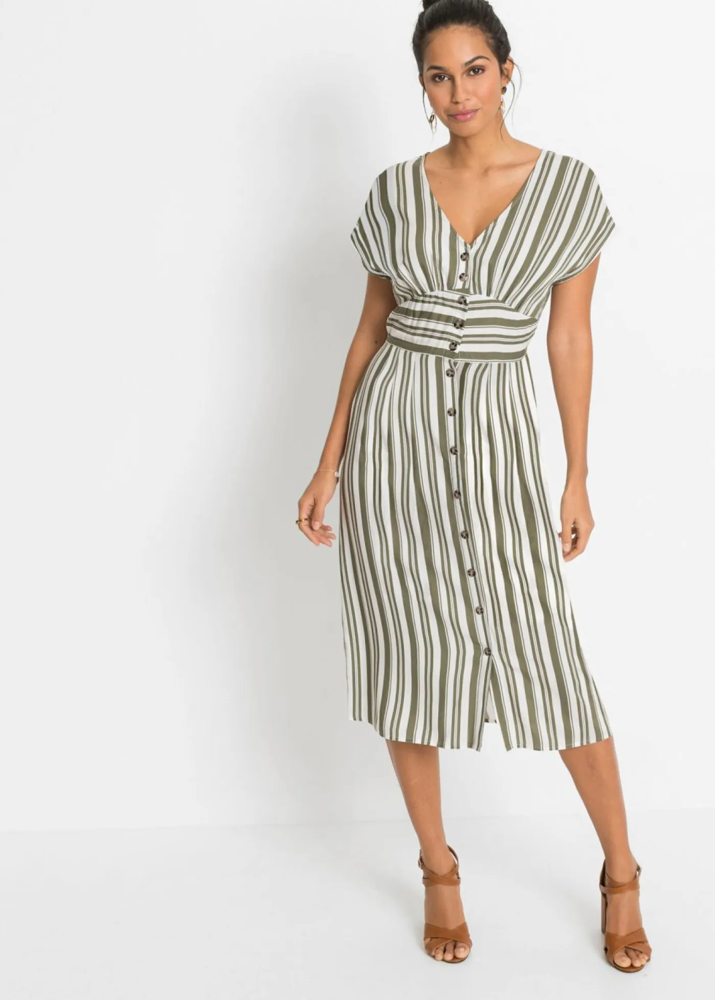 bonprix bonprix Vestidos>Vestido estampado Oliva-blanco de rayas