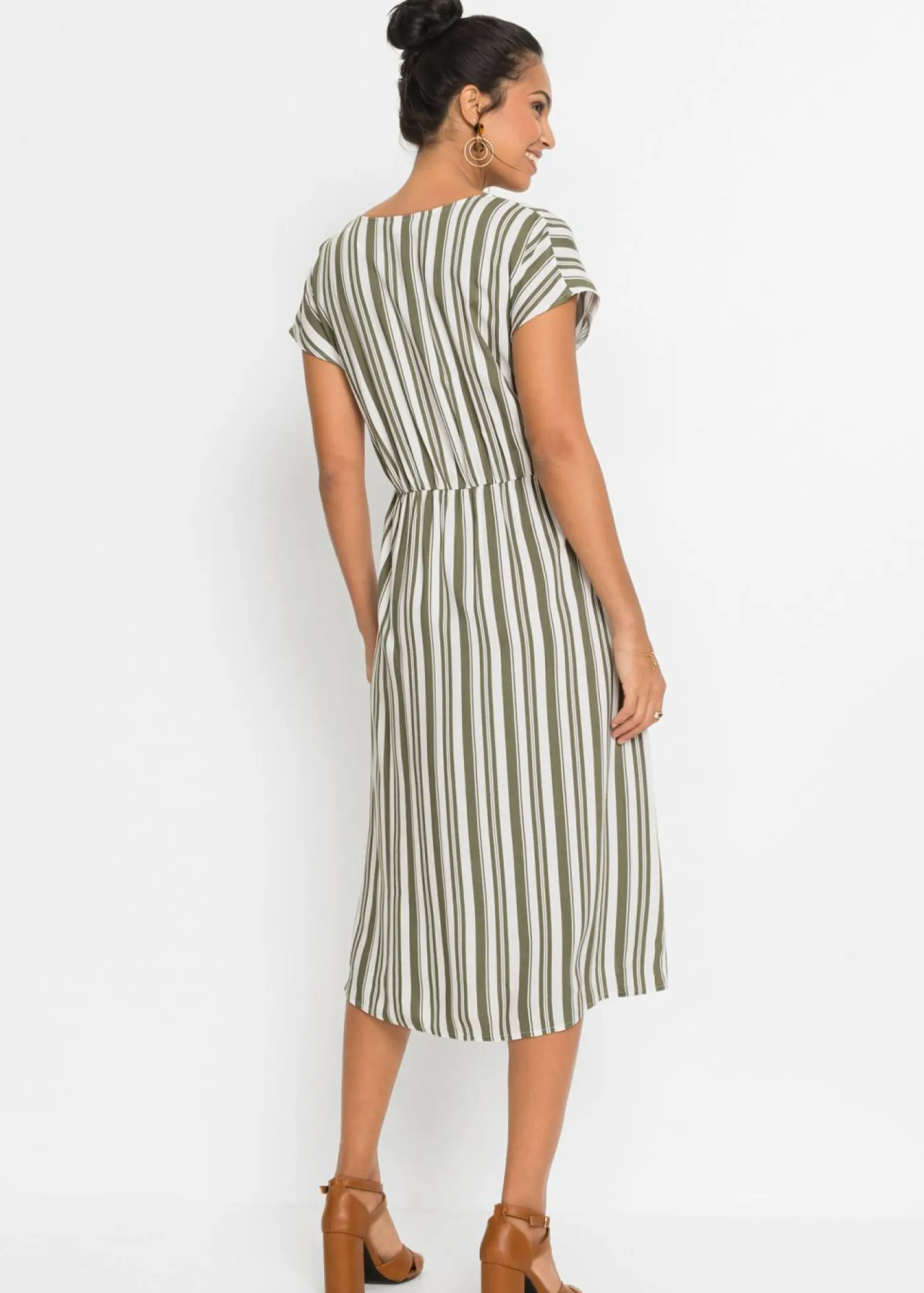 bonprix bonprix Vestidos>Vestido estampado Oliva-blanco de rayas