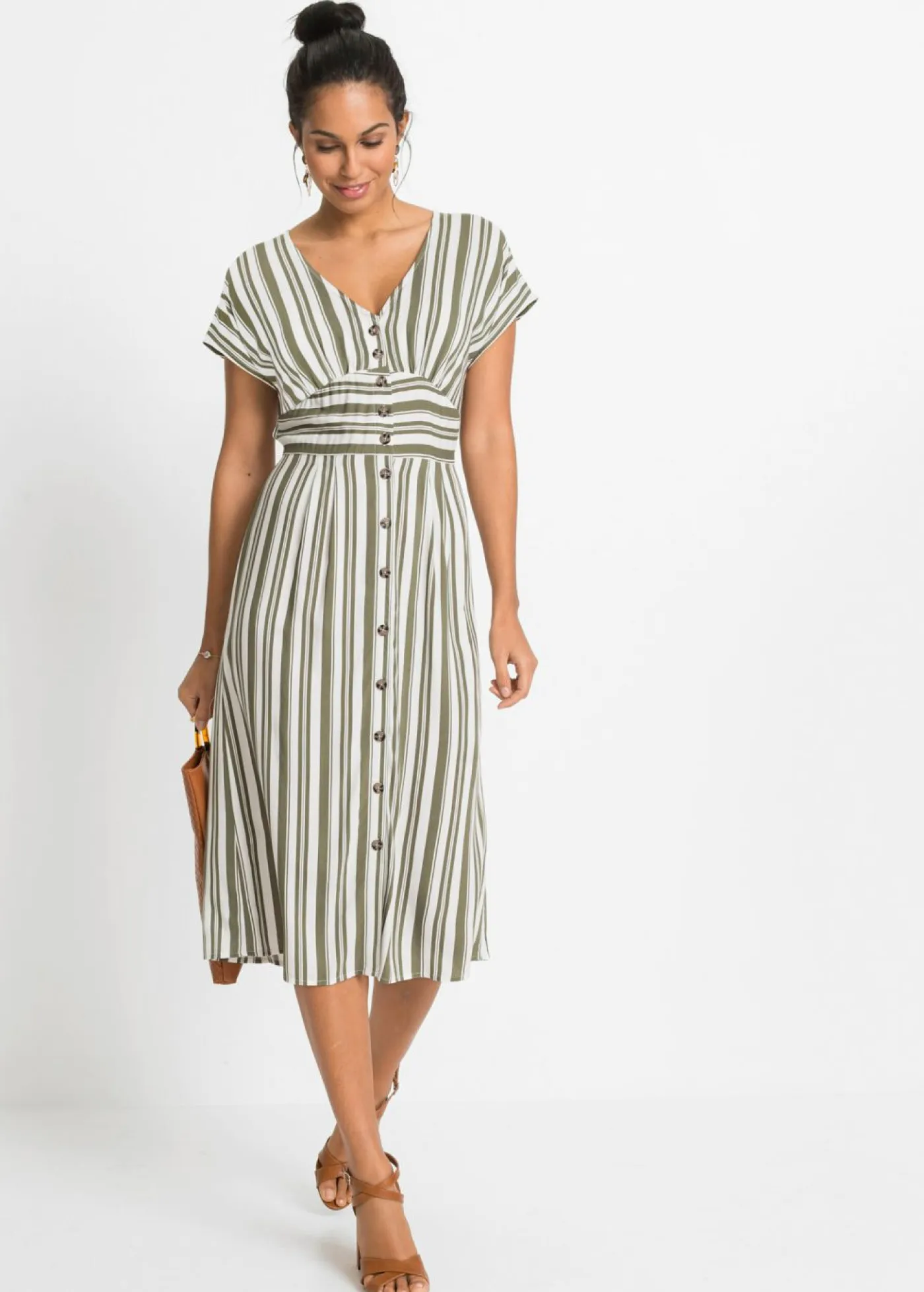 bonprix bonprix Vestidos>Vestido estampado Oliva-blanco de rayas