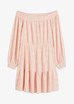 bonprix bonprix Vestidos>Vestido estampado con escote bañera Rosa pálido-blanco
