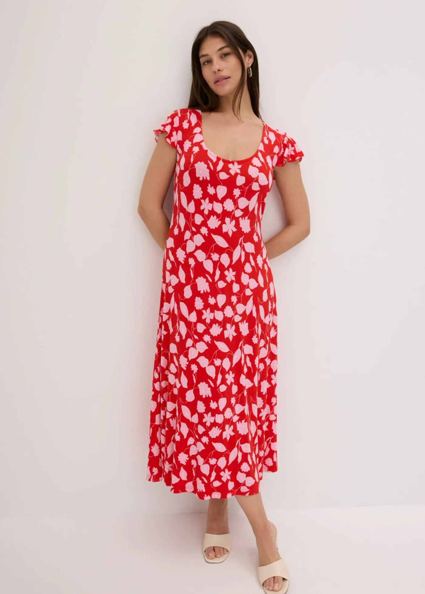 bonprix bonprix Vestidos|Novedades>Vestido estampado de punto de mezcla de viscosa suave Rojo de flores