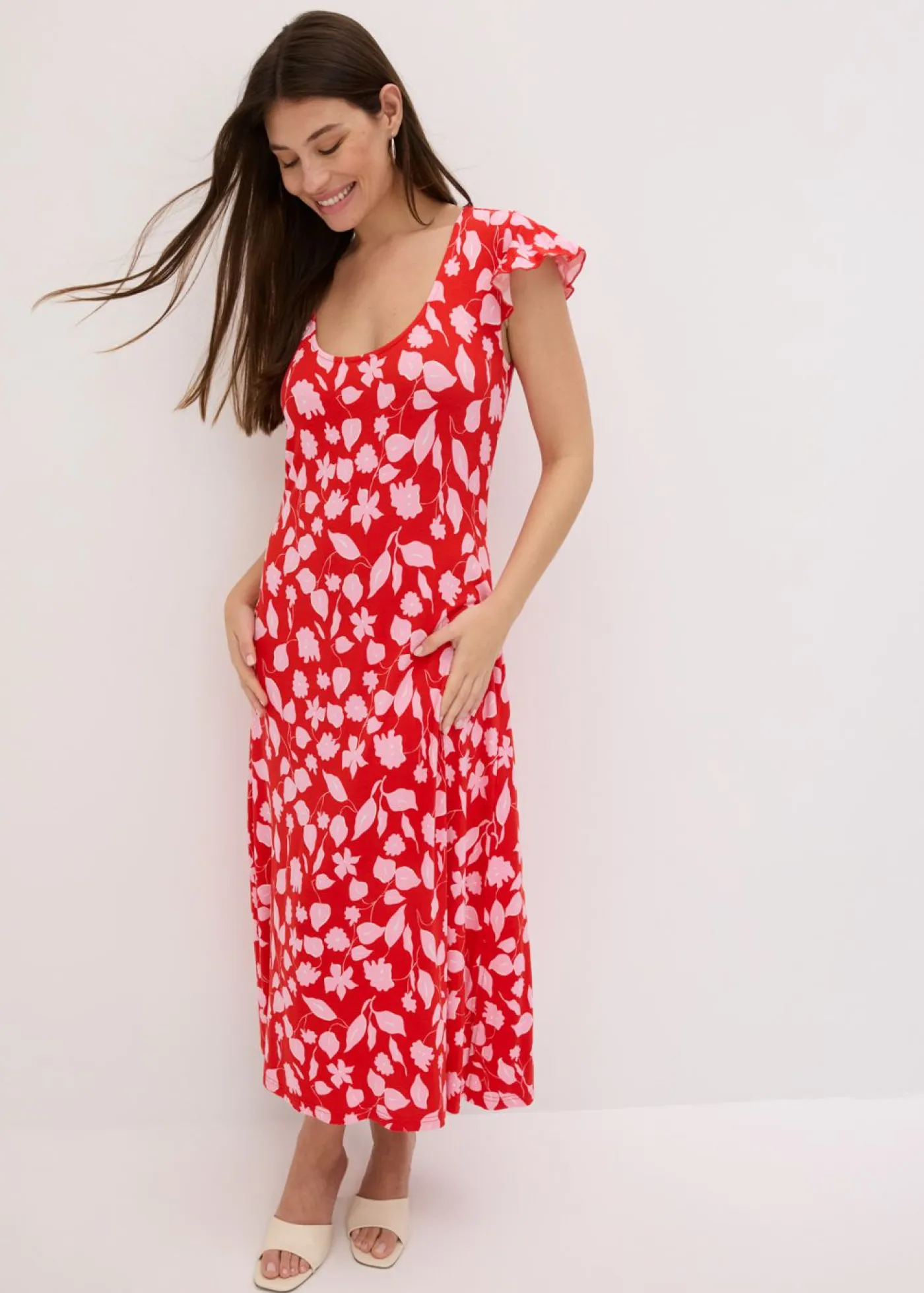 bonprix bonprix Vestidos|Novedades>Vestido estampado de punto de mezcla de viscosa suave Rojo de flores