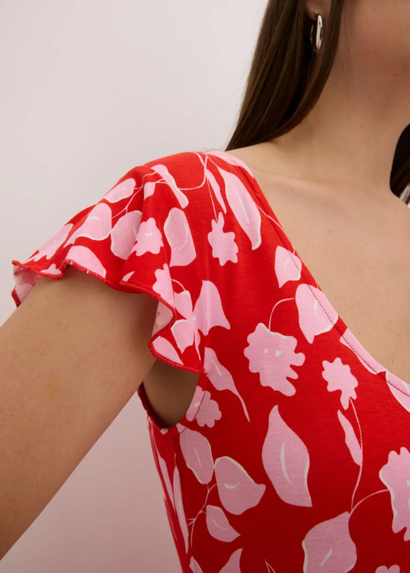 bonprix bonprix Vestidos|Novedades>Vestido estampado de punto de mezcla de viscosa suave Rojo de flores