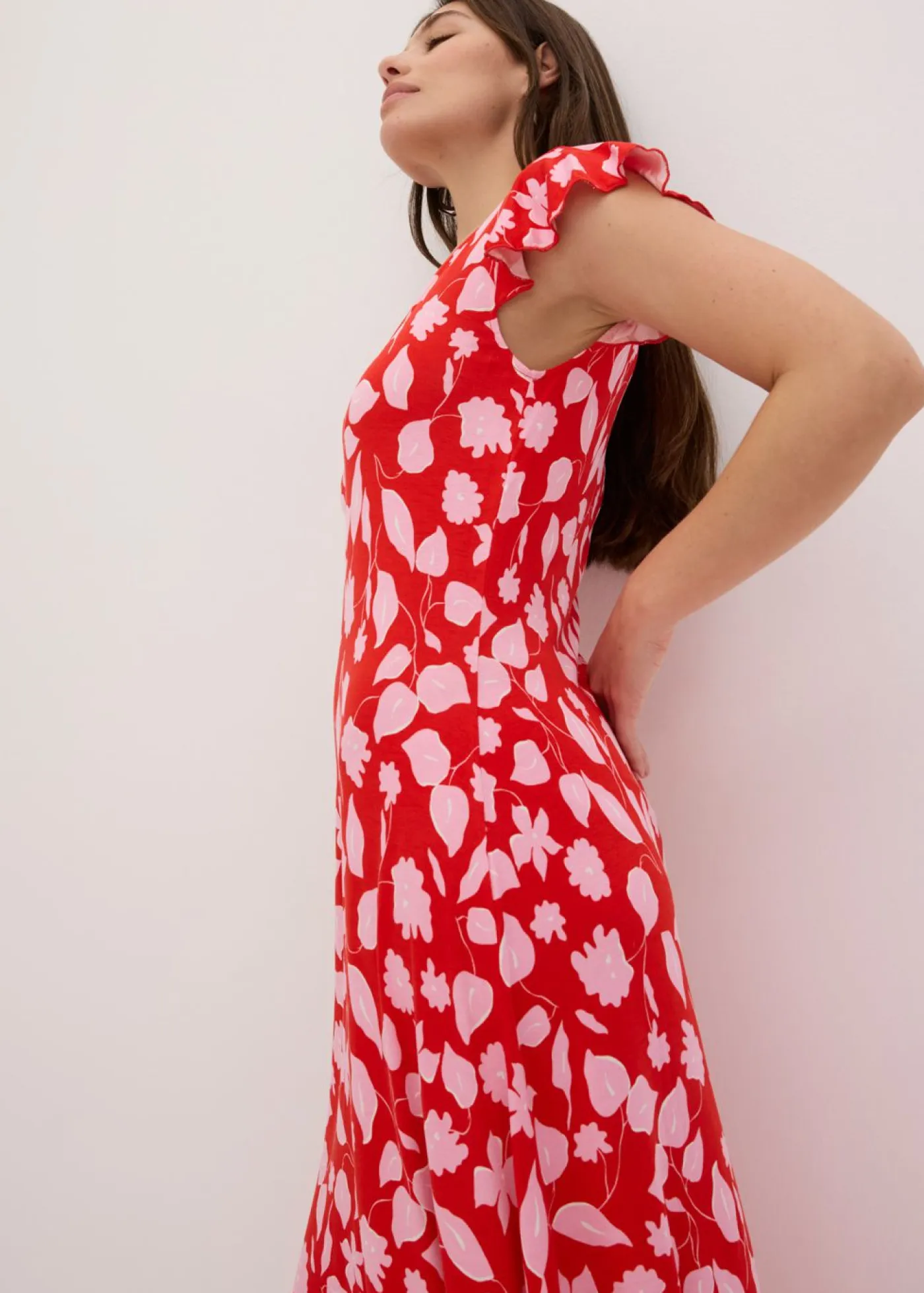 bonprix bonprix Vestidos|Novedades>Vestido estampado de punto de mezcla de viscosa suave Rojo de flores