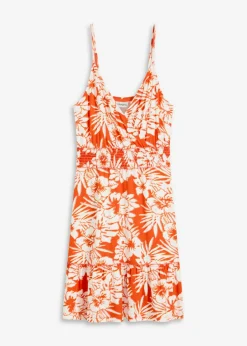 bonprix bonprix Vestidos>Vestido estampado de tirantes de mezcla de viscosa suave naranja-blanco con flores