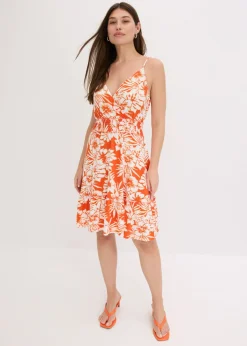 bonprix bonprix Vestidos>Vestido estampado de tirantes de mezcla de viscosa suave naranja-blanco con flores