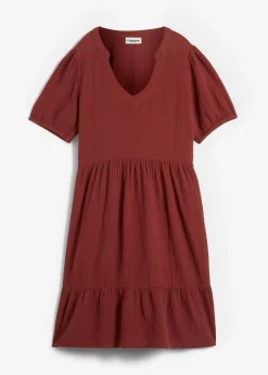 bonprix bonprix Vestidos|Novedades>Vestido holgado de muselina de algodón Marrón almendra