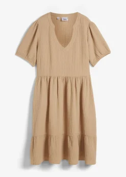 bonprix bonprix Vestidos|Novedades>Vestido holgado de muselina de algodón Caqui claro