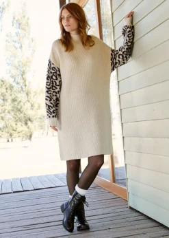 Mujer bonprix bonprix Vestido holgado de punto con estampado de leopardo