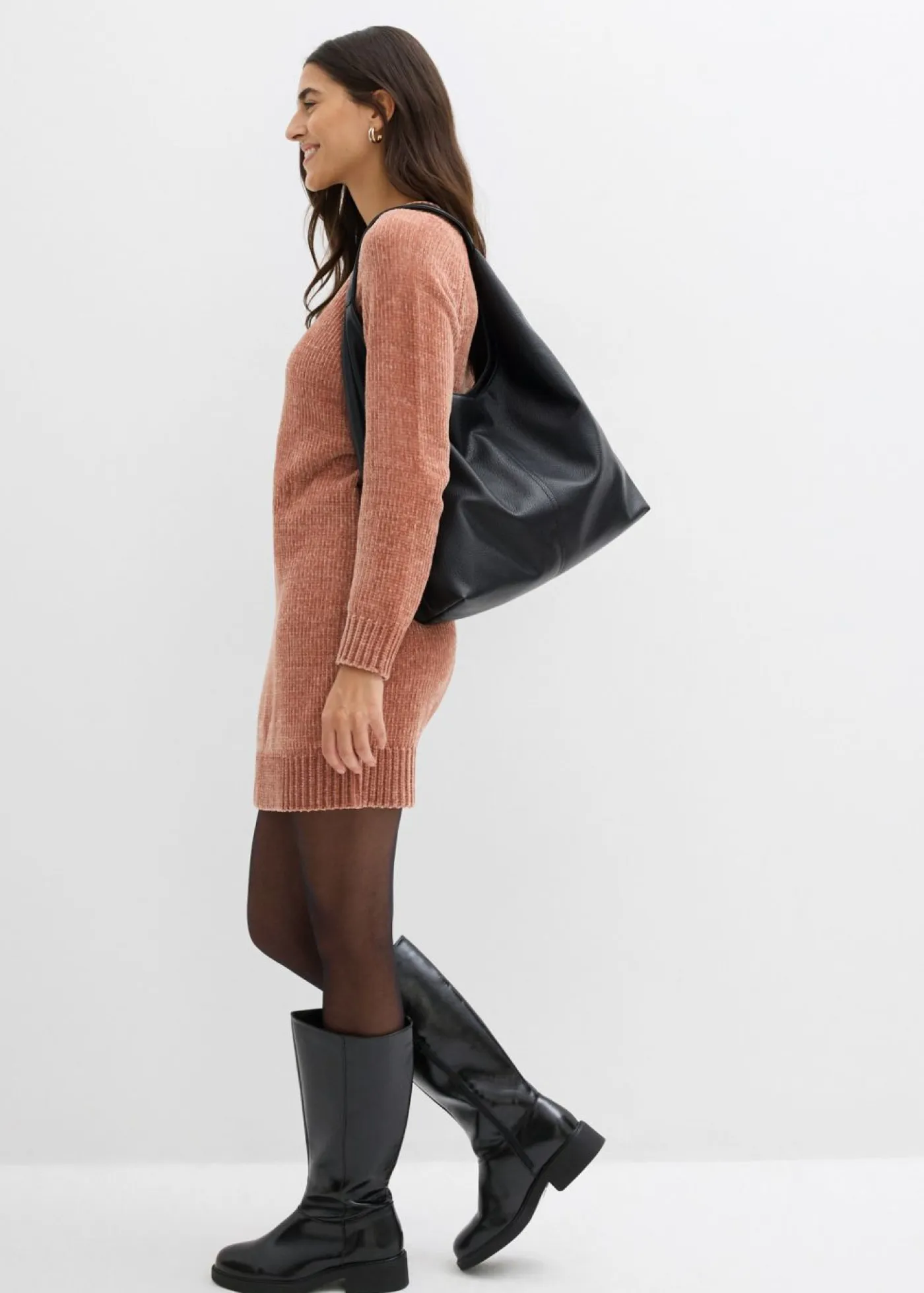 bonprix bonprix Vestidos|Ropa De Punto>Vestido holgado de punto de chenilla Batido de chocolate