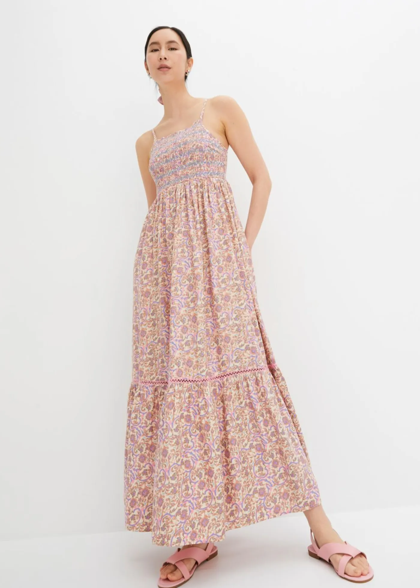 bonprix bonprix Vestidos>Vestido largo beige-rosa brillante-azul cielo-camel