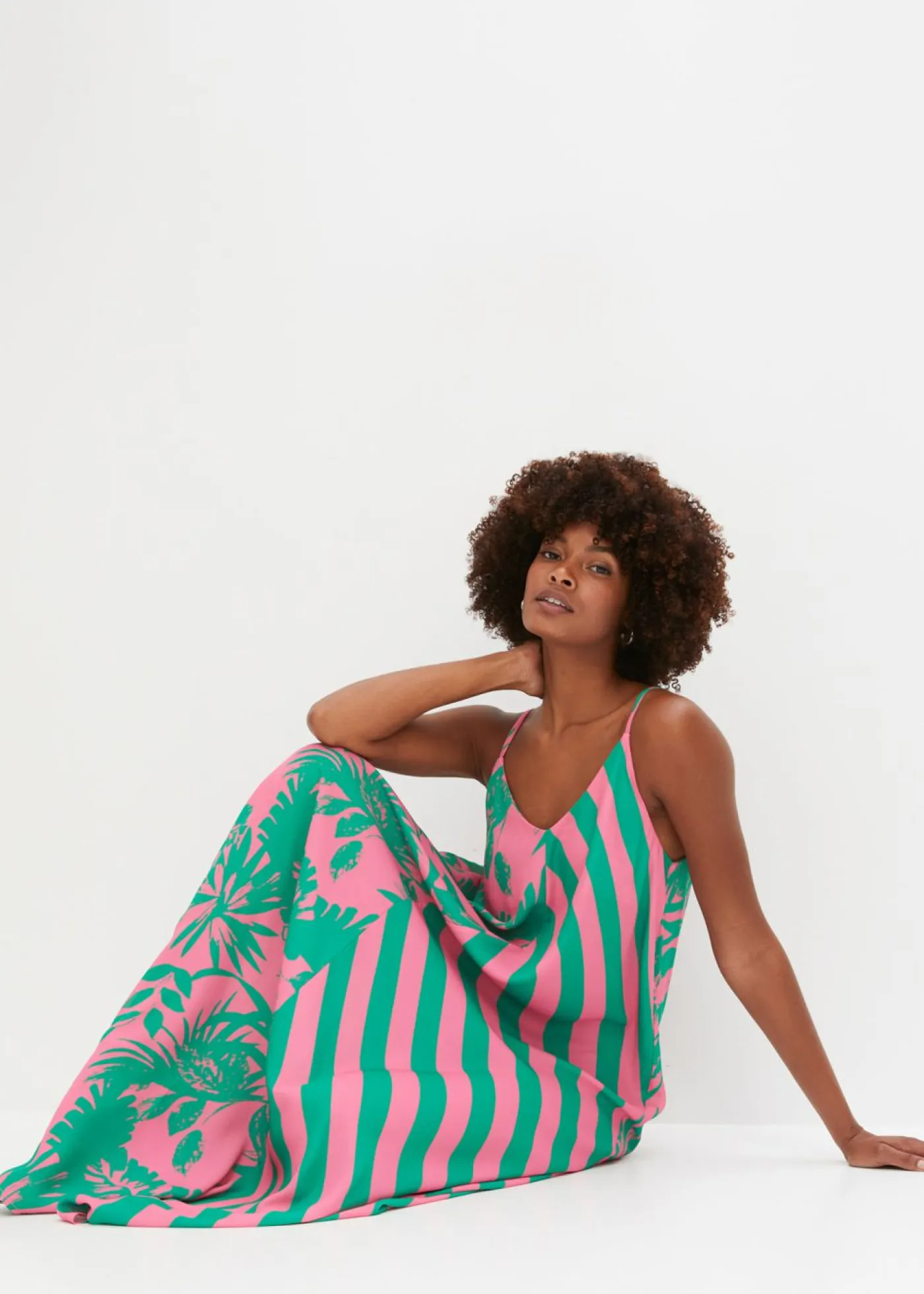 bonprix bonprix Vestidos>Vestido largo rosa caliente/verde