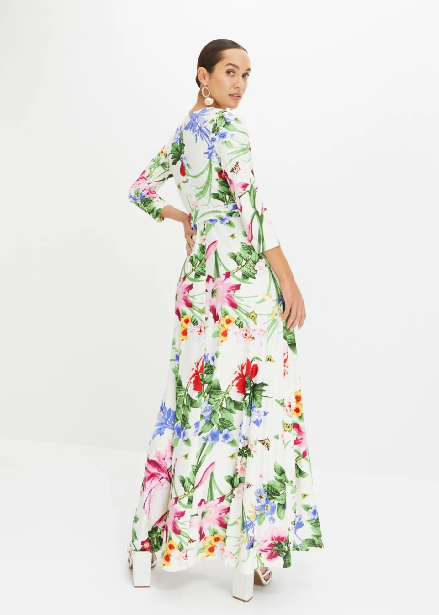 bonprix bonprix Vestidos>Vestido largo Blanco-rosa de flores