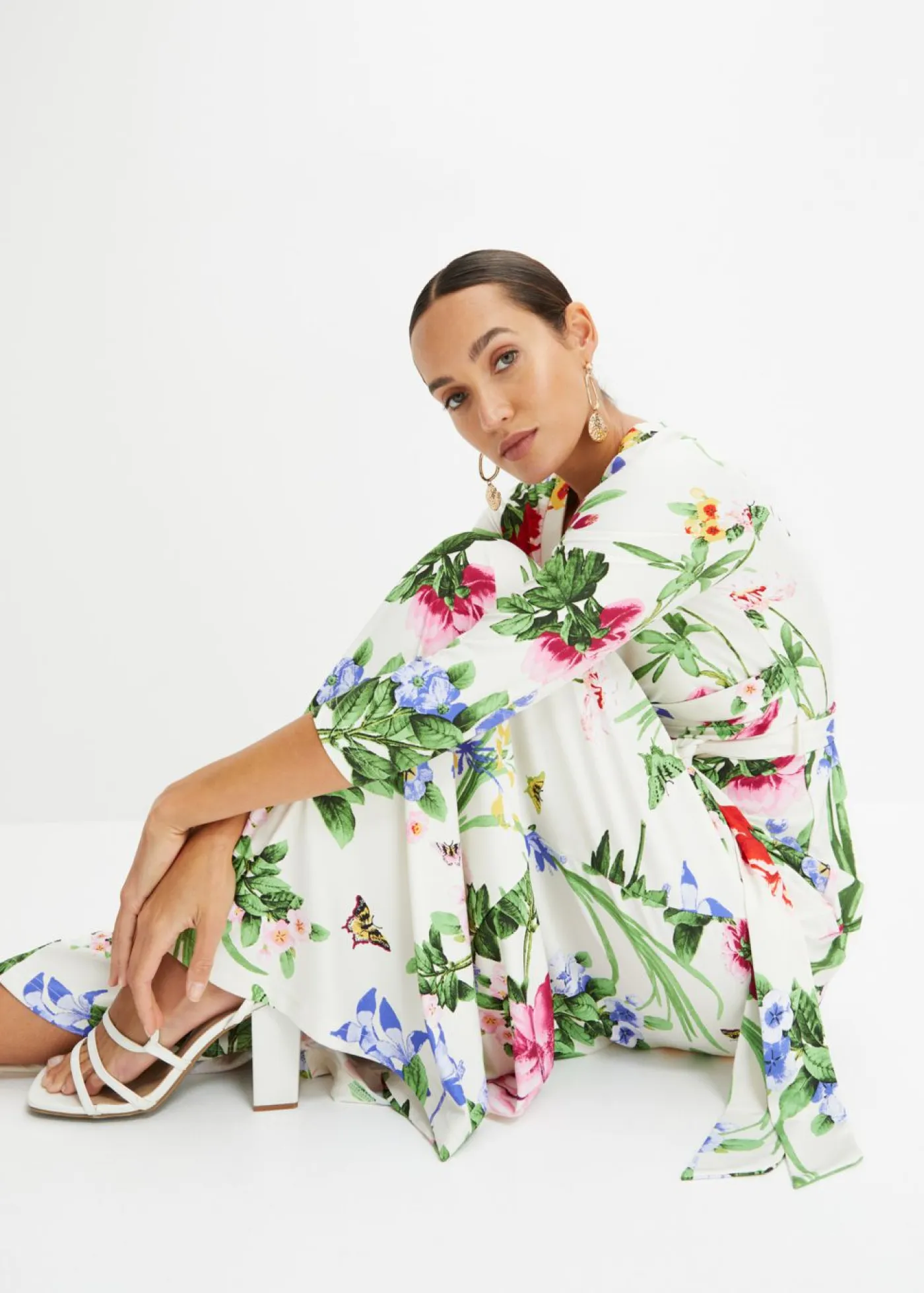 bonprix bonprix Vestidos>Vestido largo Blanco-rosa de flores