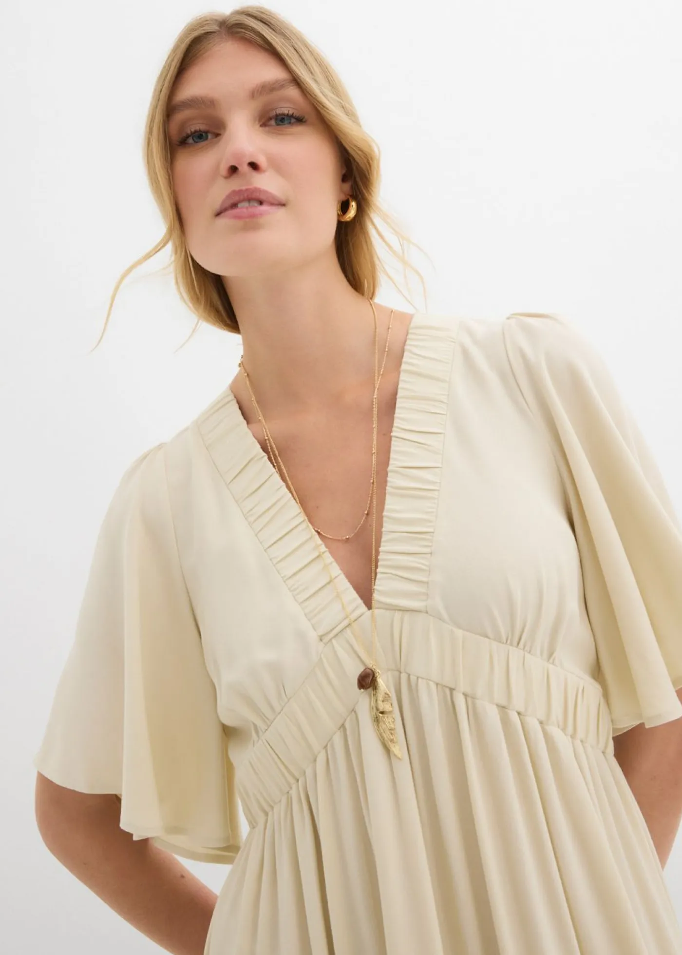 bonprix bonprix Vestidos>Vestido largo a capas de viscosa fluida Crudo