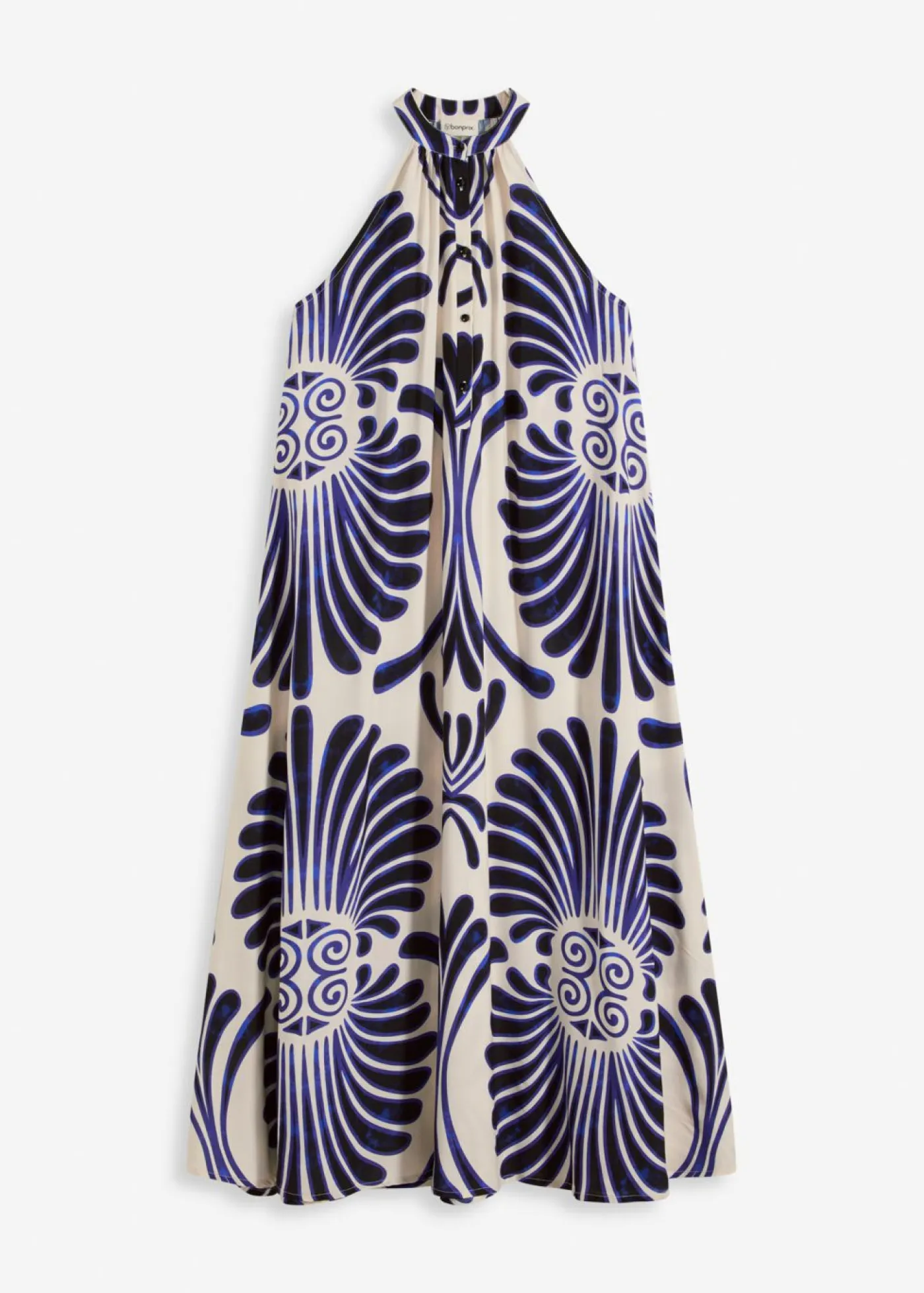 bonprix bonprix Vestidos>Vestido largo ancho de viscosa fluida Azul-blanco estampado