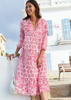 Mujer bonprix bonprix Vestido largo arrugado de algodón con bolsillos