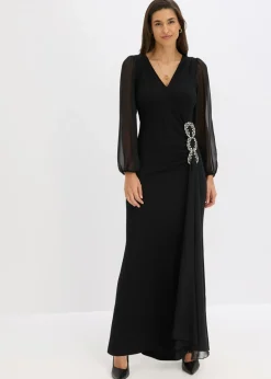 bonprix bonprix Vestidos|Ropa Elegante>Vestido largo con aplicación de piedras brillantes Negro