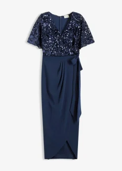 bonprix bonprix Vestidos|Ropa Elegante>Vestido largo con bordado de lentejuelas Azul marino