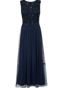bonprix bonprix Vestidos|Tallas Pequeñas>Vestido largo con bordado de lentejuelas Azul marino