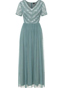 bonprix bonprix Vestidos|Ropa Elegante>Vestido largo con bordado de lentejuelas petróleo ahumado