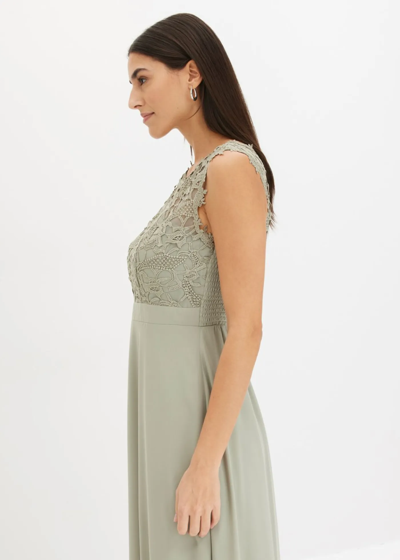 bonprix bonprix Vestidos|Tallas Pequeñas>Vestido largo con encaje Verde alga