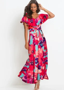 Mujer bonprix bonprix Vestido largo con volante y cinturón