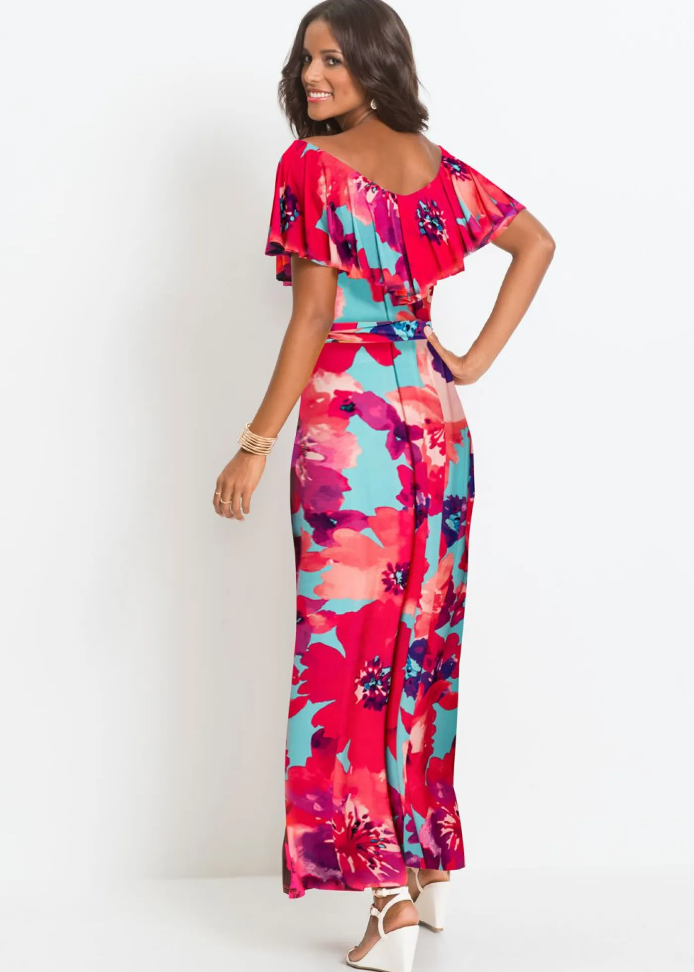 Mujer bonprix bonprix Vestido largo con volante y cinturón