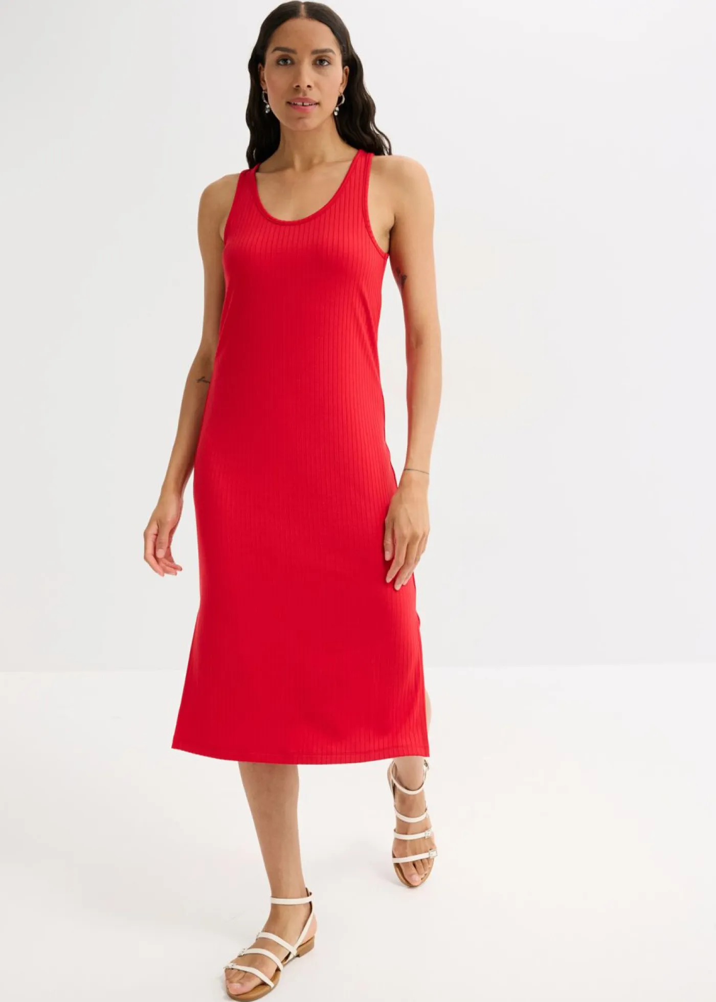 bonprix bonprix Vestidos>Vestido largo de canalé suave rojo intenso