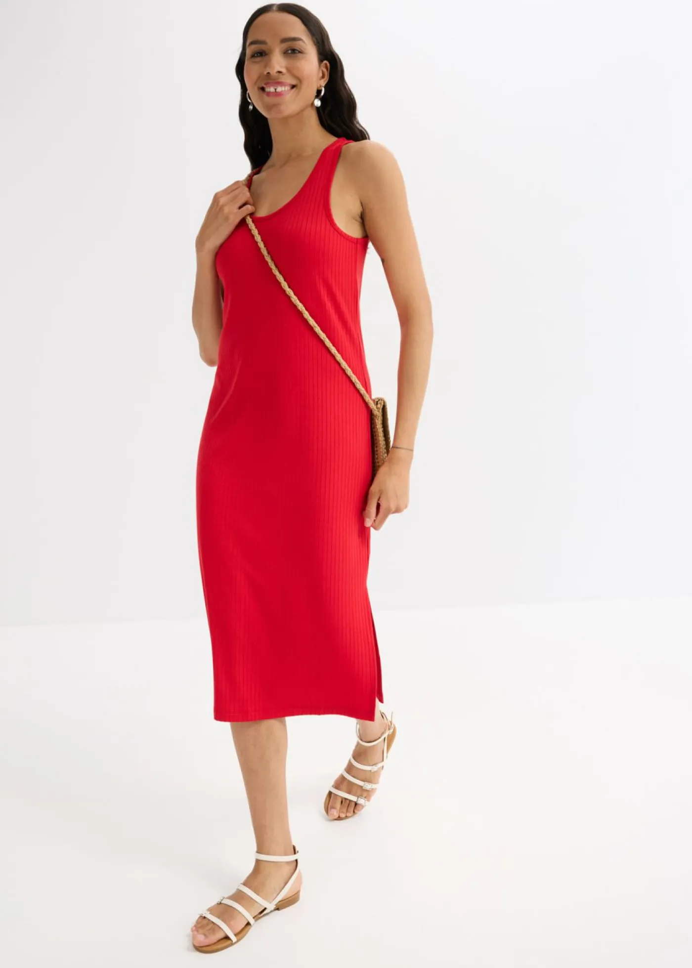 bonprix bonprix Vestidos>Vestido largo de canalé suave rojo intenso