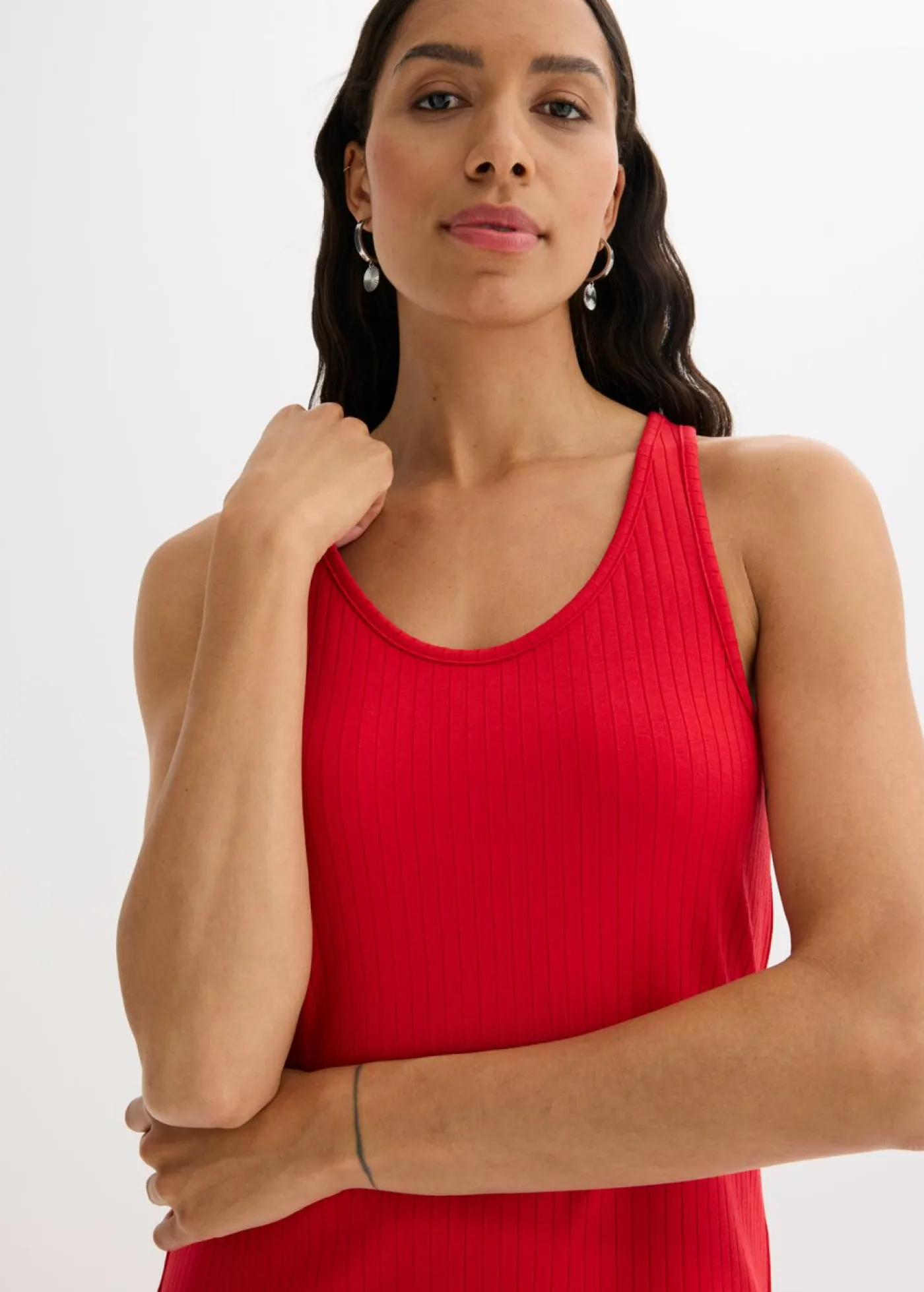 bonprix bonprix Vestidos>Vestido largo de canalé suave rojo intenso