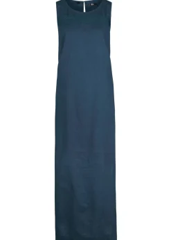 Mujer bonprix bonprix Vestido largo de lino con motivo perforado en el escote y abertura lateral
