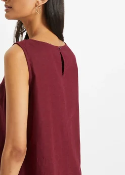 Mujer bonprix bonprix Vestido largo de lino con motivo perforado en el escote y abertura lateral