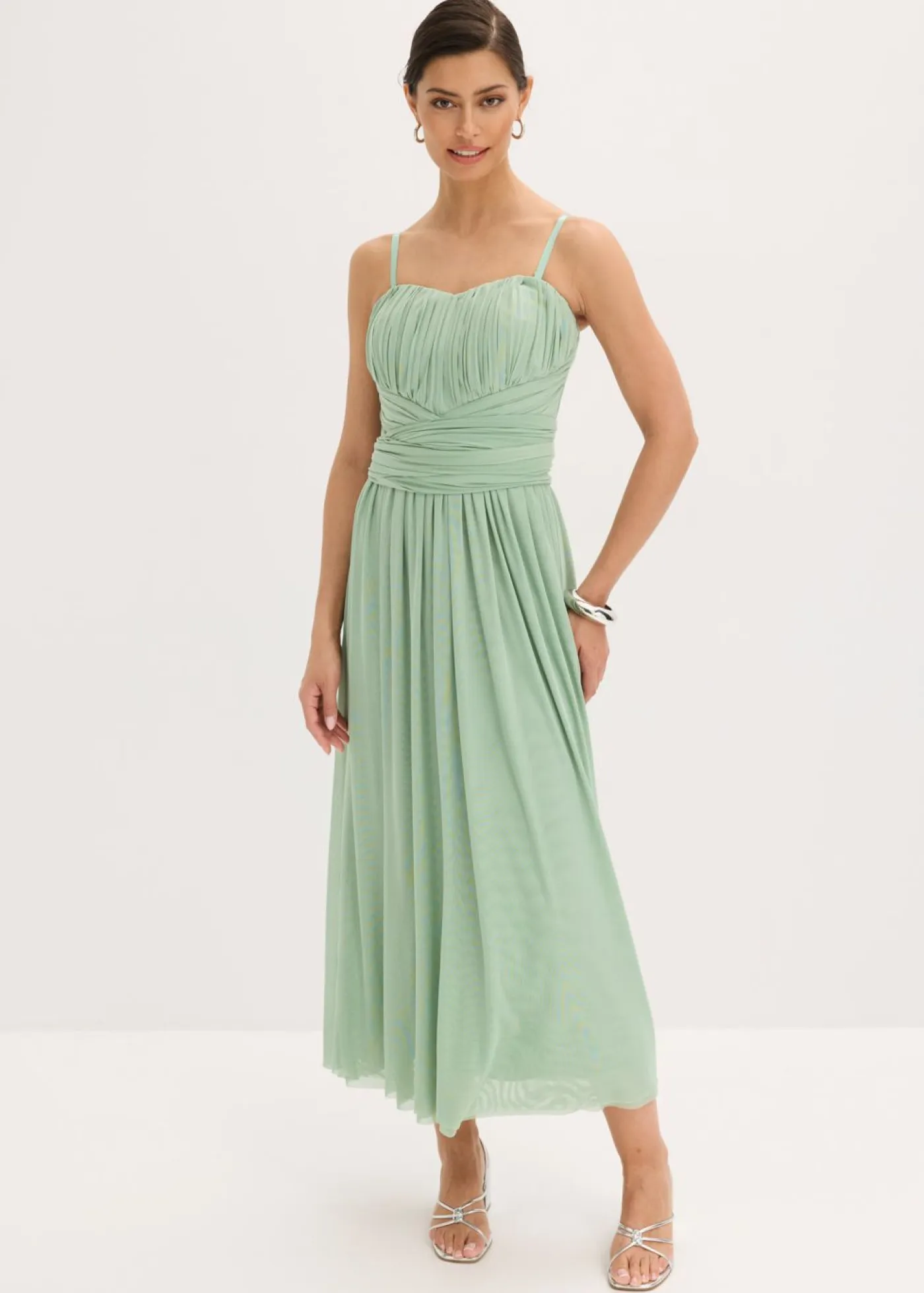 bonprix bonprix Vestidos|Ropa Elegante>Vestido largo de malla con diferentes variantes de uso Verde pastel