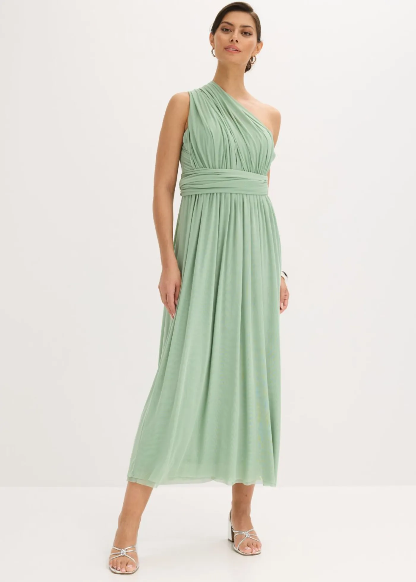 bonprix bonprix Vestidos|Ropa Elegante>Vestido largo de malla con diferentes variantes de uso Verde pastel
