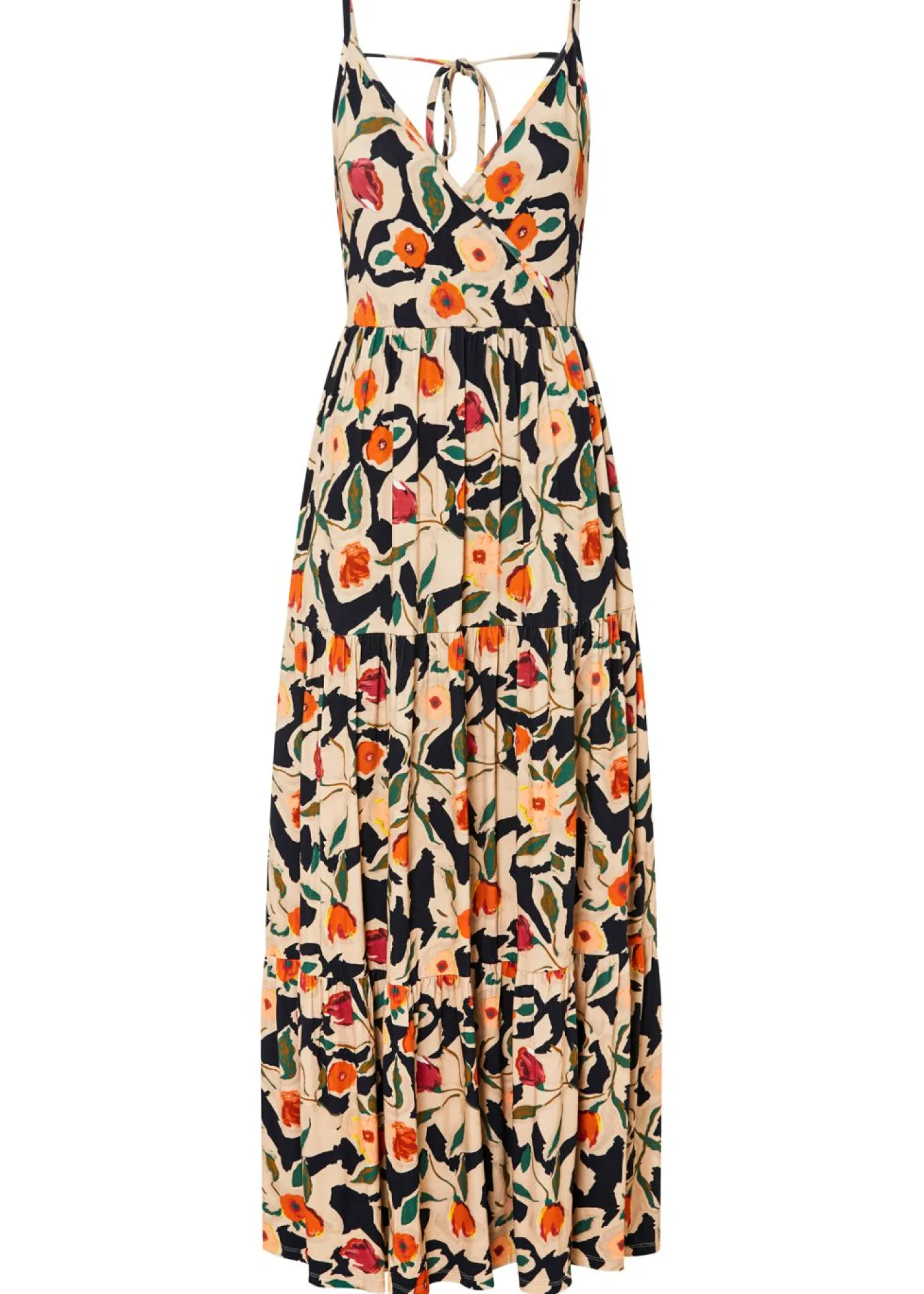 bonprix bonprix Vestidos>Vestido largo de mezcla de viscosa suave Negro-beige de flores