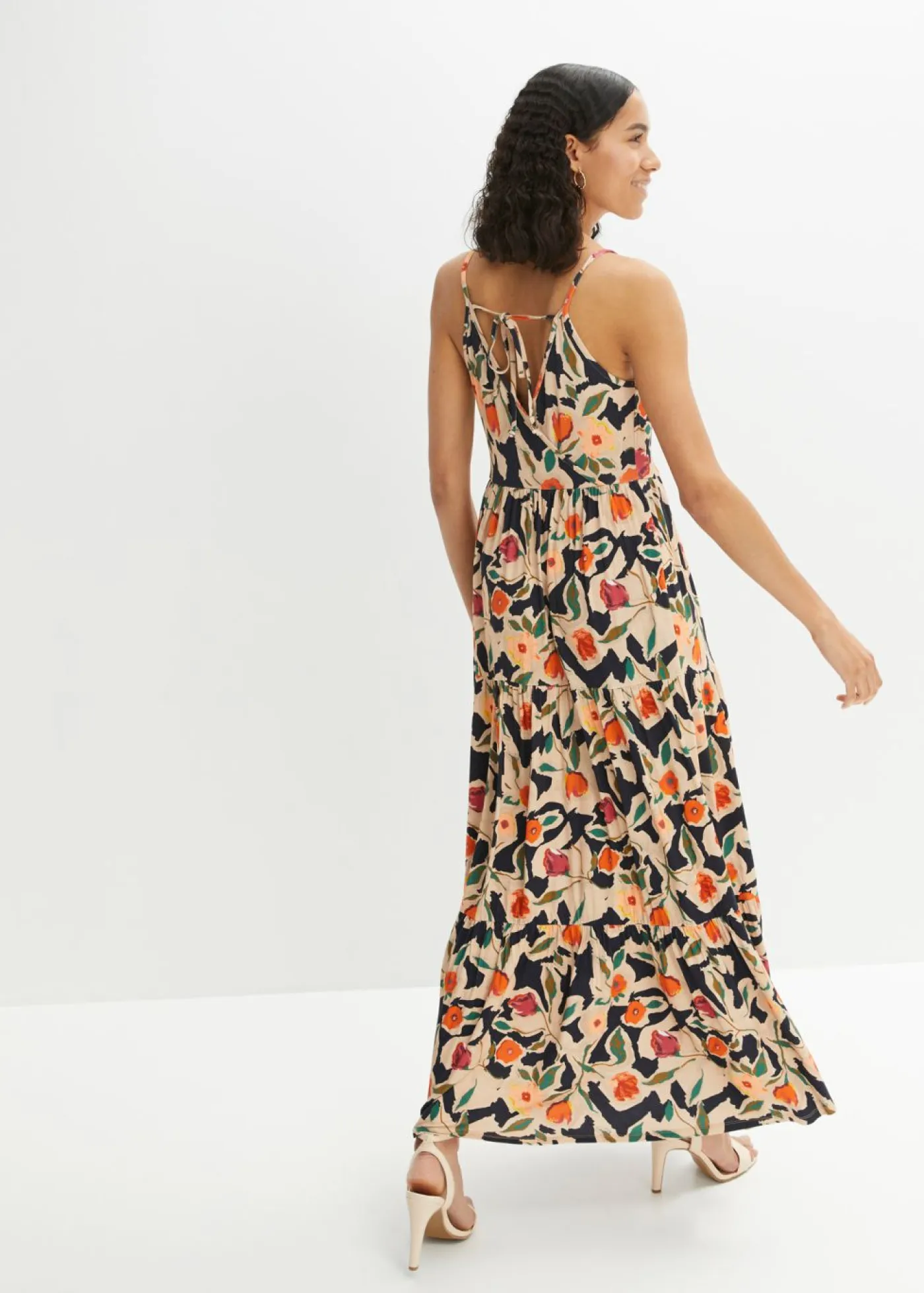 bonprix bonprix Vestidos>Vestido largo de mezcla de viscosa suave Negro-beige de flores