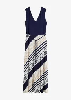 bonprix bonprix Vestidos>Vestido largo de mezcla de viscosa suave Azul marino-crema con rayas
