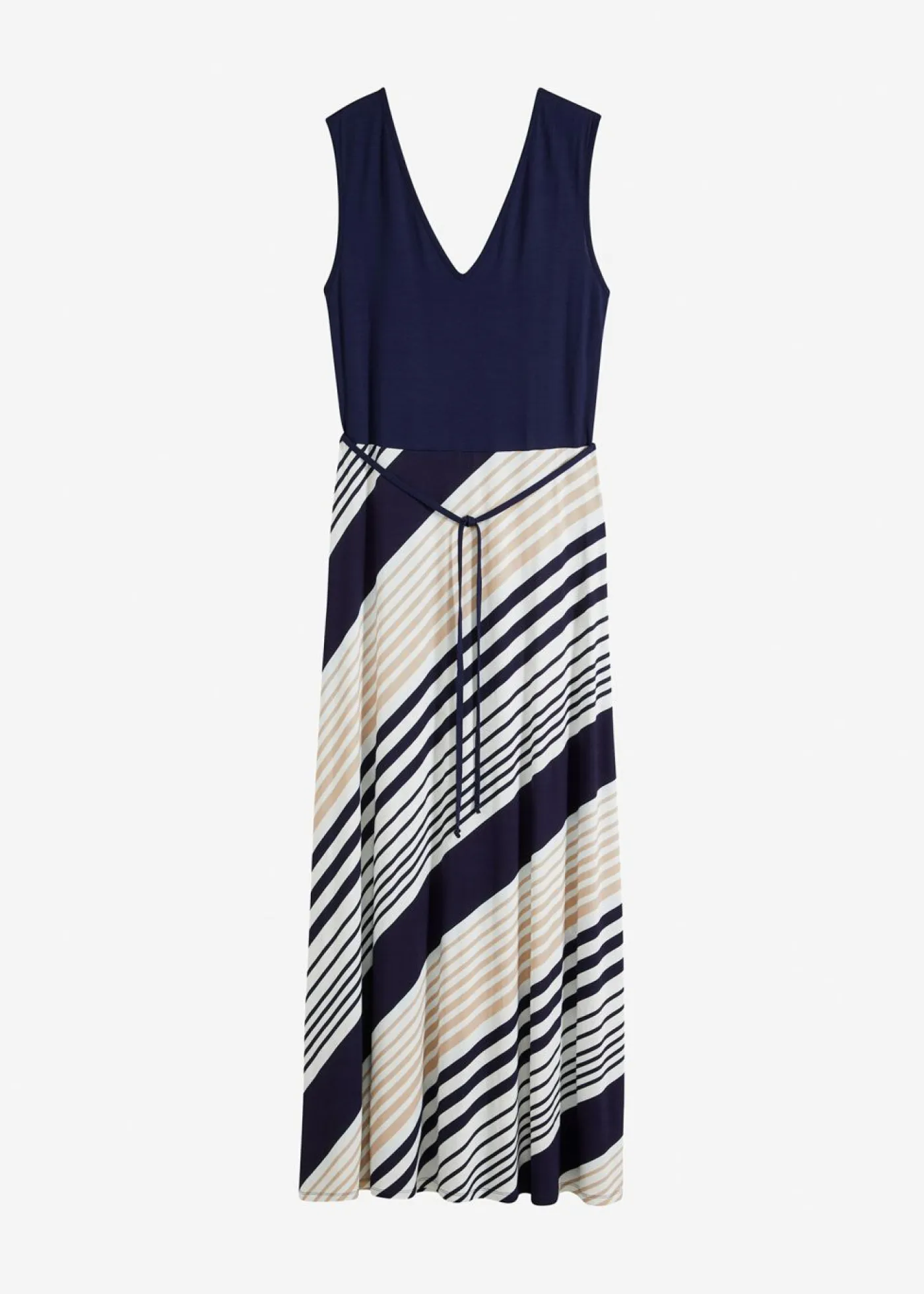 bonprix bonprix Vestidos>Vestido largo de mezcla de viscosa suave Azul marino-crema con rayas