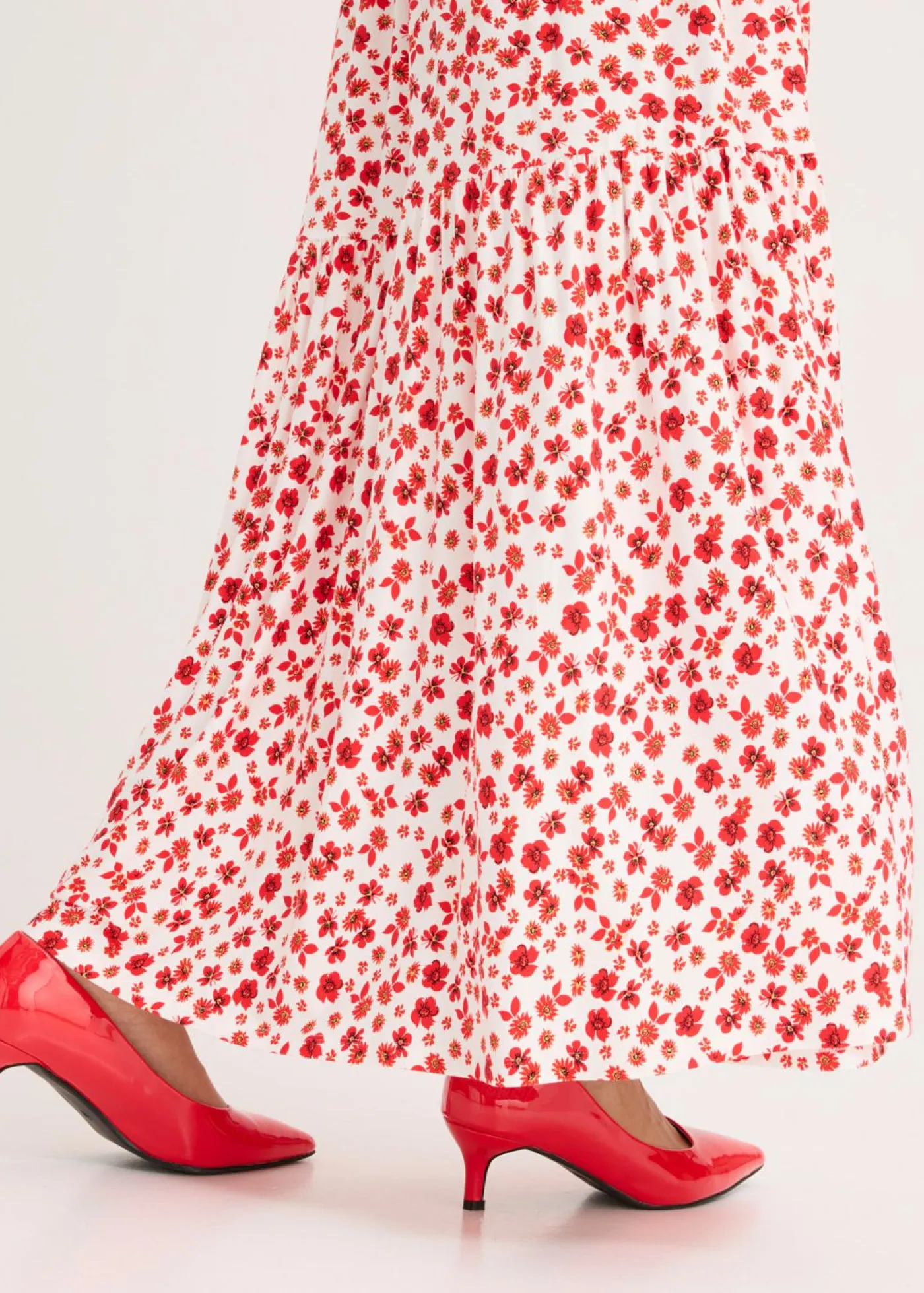 bonprix bonprix Vestidos>Vestido largo de mezcla de viscosa Blanco lana/fresa de flores