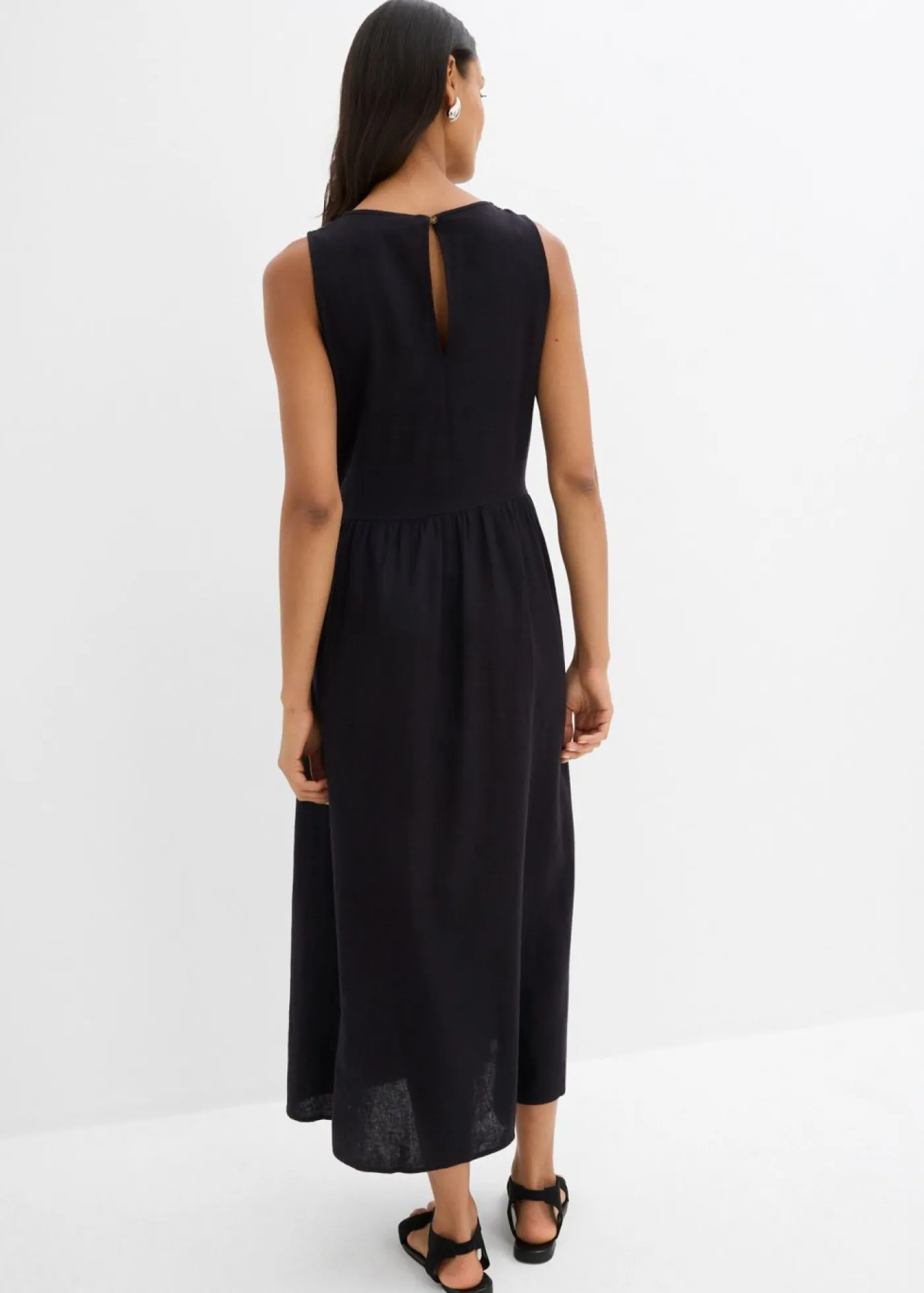 bonprix bonprix Esenciales|Vestidos>Vestido largo de mezcla ligera de lino y viscosa Negro