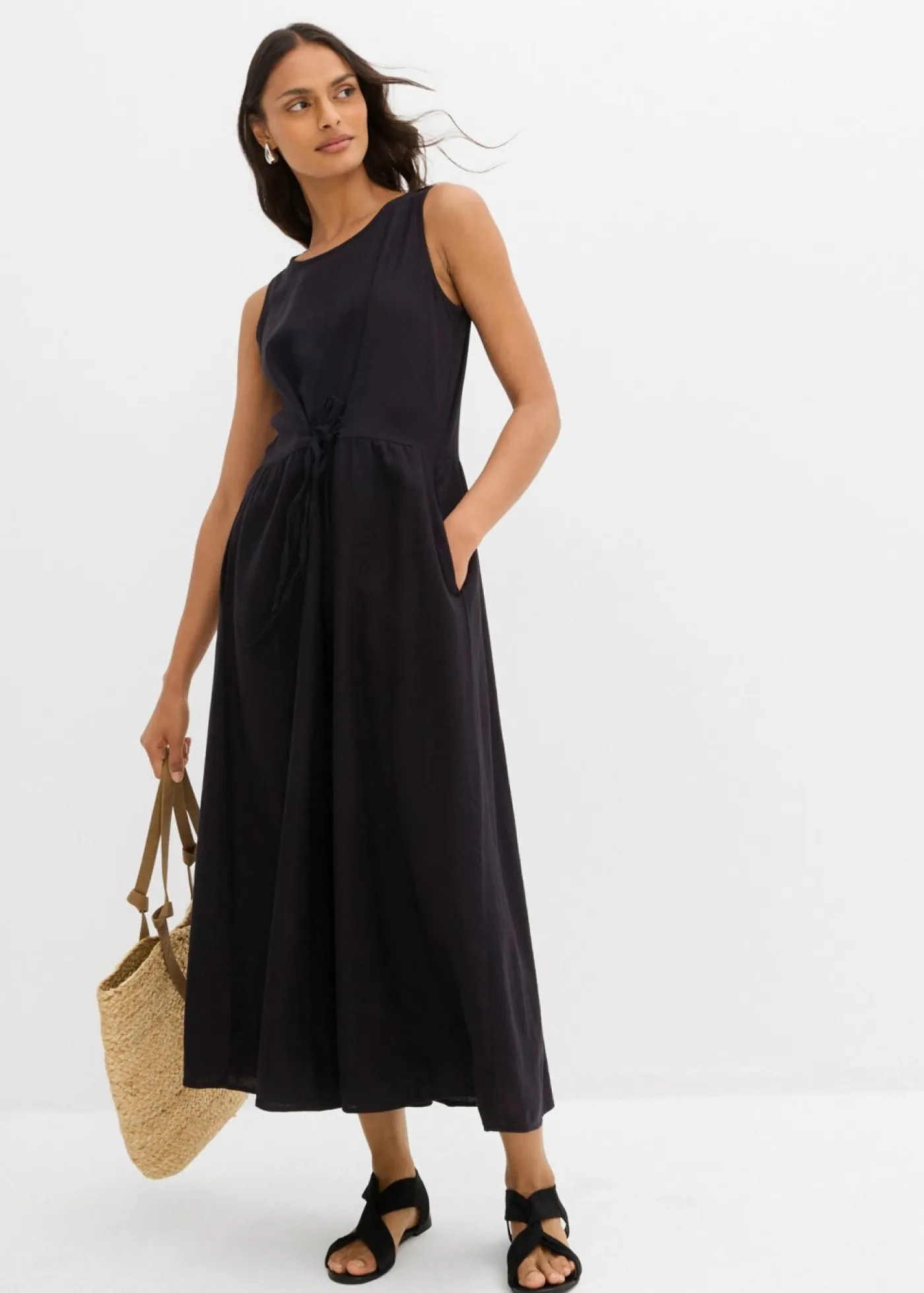 bonprix bonprix Esenciales|Vestidos>Vestido largo de mezcla ligera de lino y viscosa Negro