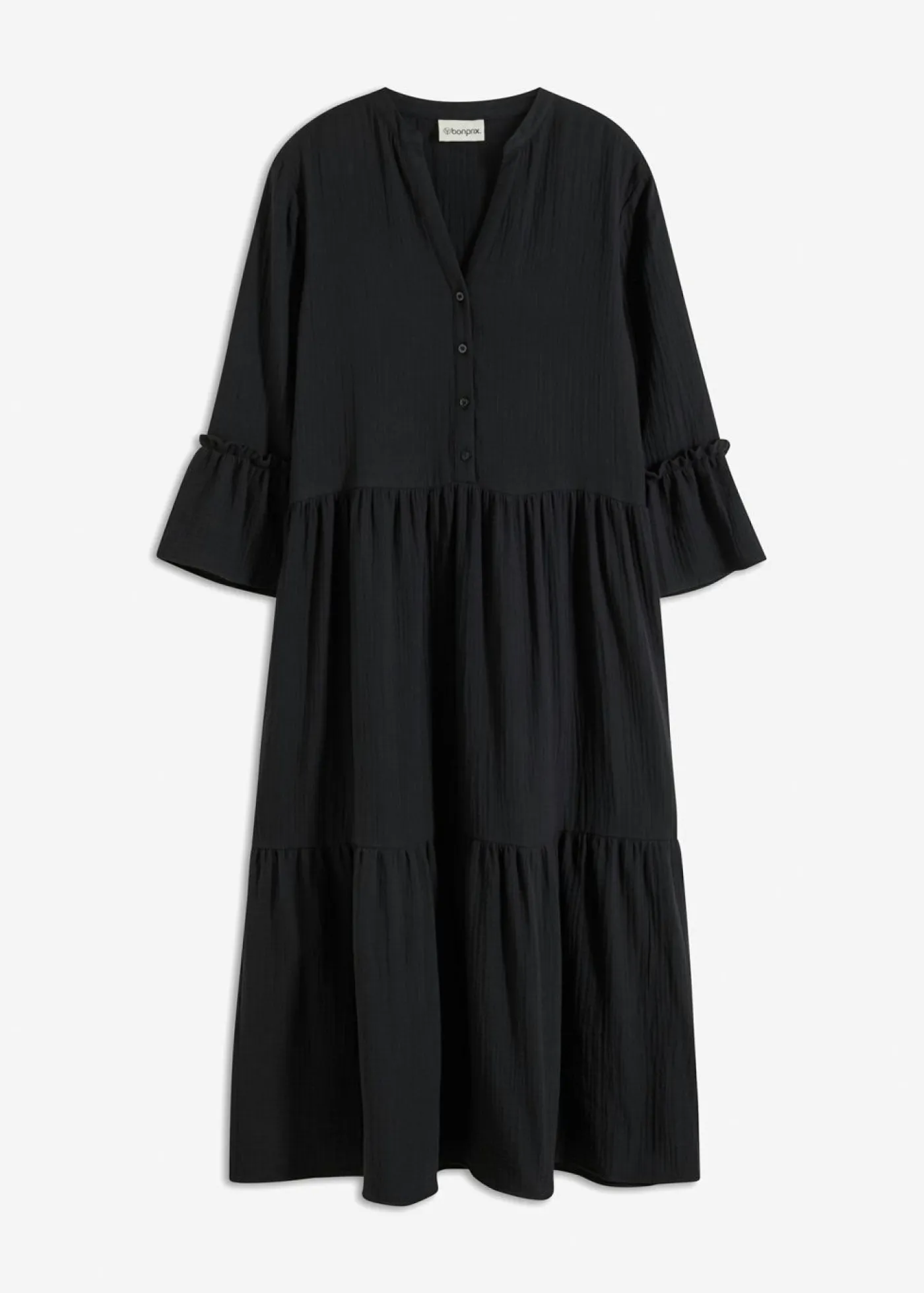 bonprix bonprix Tallas Pequeñas>Vestido largo de muselina suave Negro