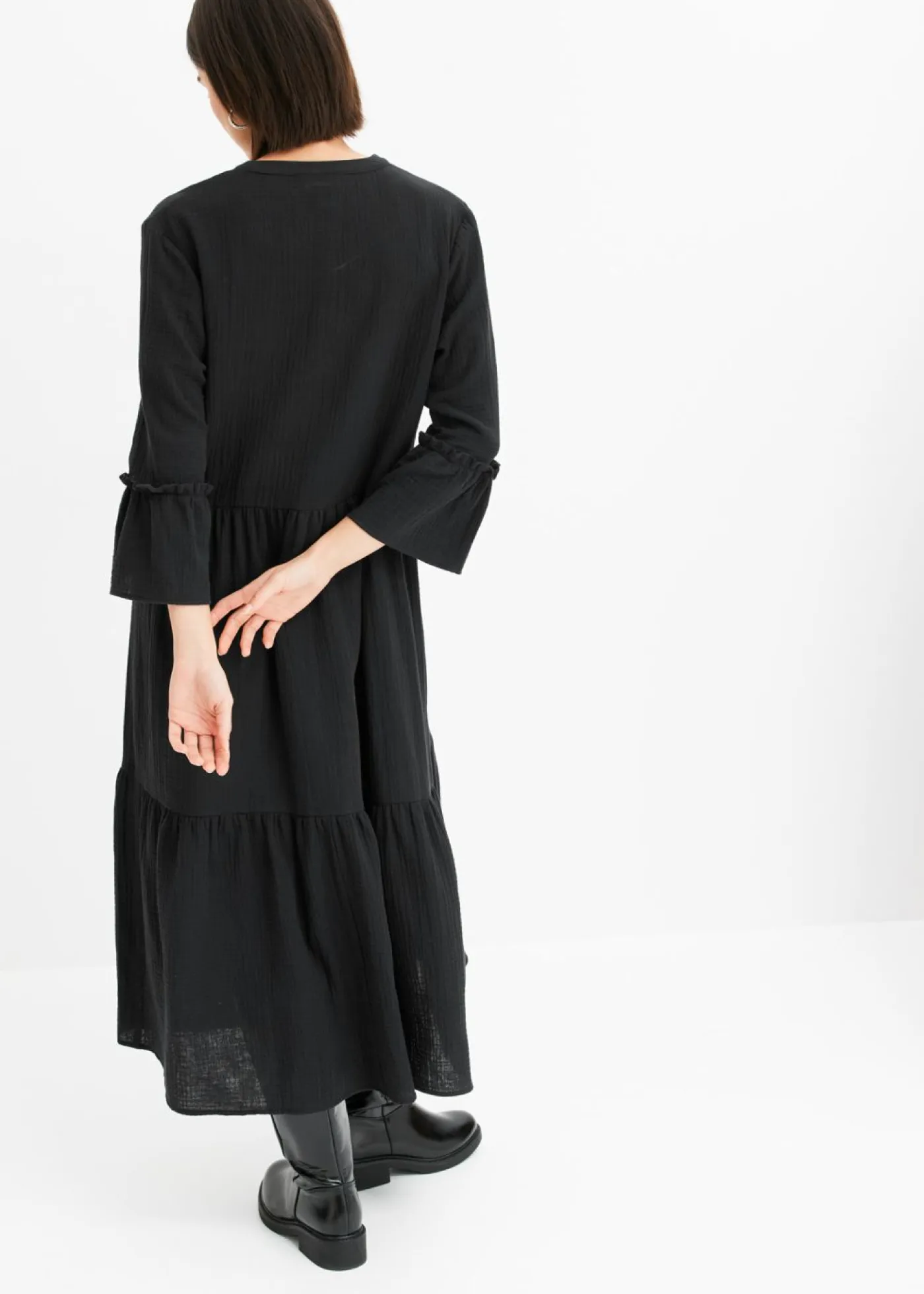 bonprix bonprix Tallas Pequeñas>Vestido largo de muselina suave Negro